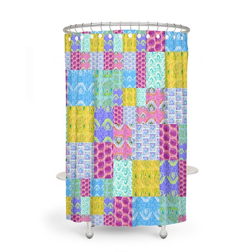 Boho Batik Blocks Shower Curtain Set with Optional Bath Mat and Towels - Image 2