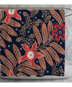 Boho Batik Shower Curtain | Red and Blue Floral Pattern | Ethnic Bathroom Decor | Customizable