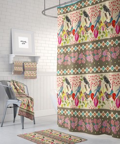 Boho Bird Pattern Shower Curtain Set with Unique Print