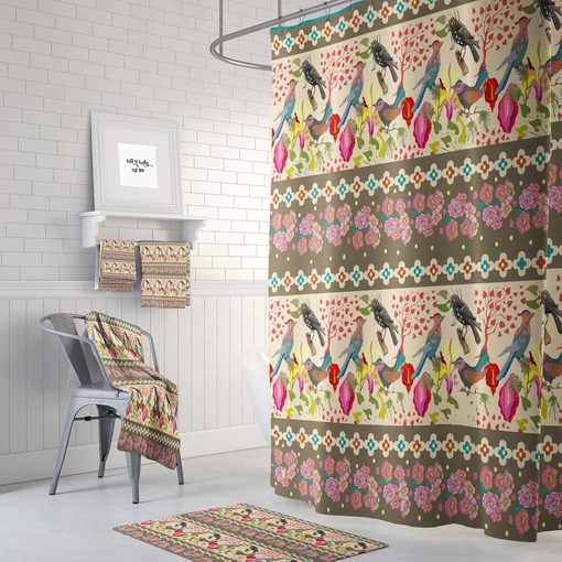 Boho Bird Pattern Shower Curtain Set with Unique Print