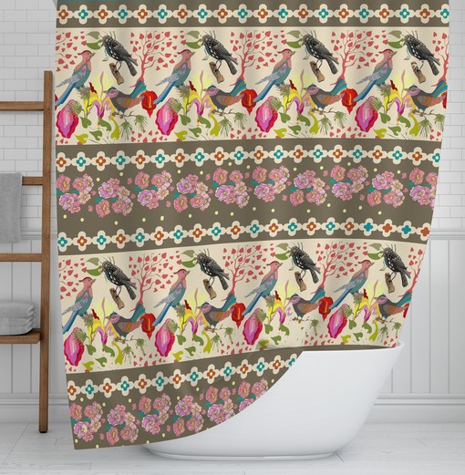 Boho Bird Pattern Shower Curtain Set with Unique Print - Image 2