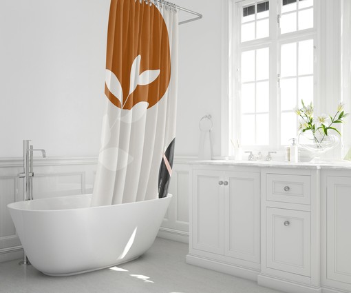 Boho Botanical Abstract Shower Curtain / Rustic Chic Beige Rust Black White Branches Leaves Bath Print - Image 2