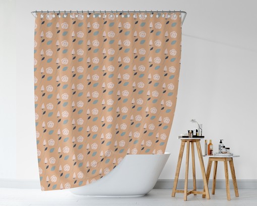 Boho Botanical Orange Roses Shower Curtain / Waterproof Durable Bath Curtain / Bohemian Flowers Decor 71x71 in