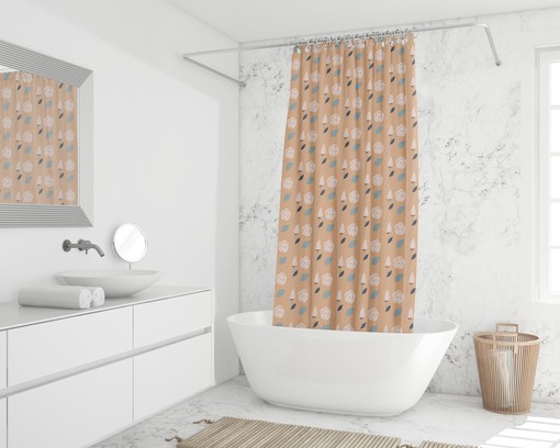 Boho Botanical Orange Roses Shower Curtain / Waterproof Durable Bath Curtain / Bohemian Flowers Decor 71x71 in - Image 2