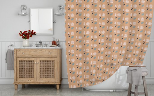Boho Botanical Orange Roses Shower Curtain / Waterproof Durable Bath Curtain / Bohemian Flowers Decor 71x71 in - Image 3