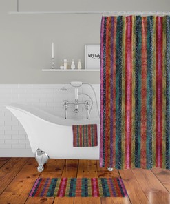 Boho Chic Batik Stripes Shower Curtain Set with Optional Bathroom Decor Accessories