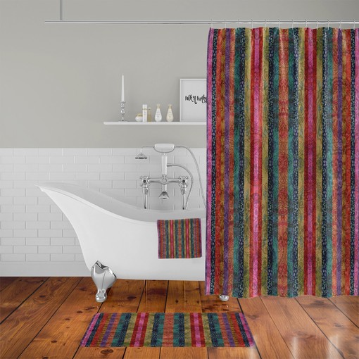 Boho Chic Batik Stripes Shower Curtain Set with Optional Bathroom Decor Accessories