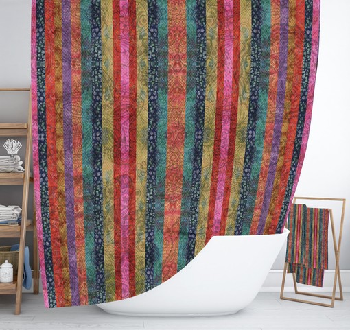 Boho Chic Batik Stripes Shower Curtain Set with Optional Bathroom Decor Accessories - Image 2