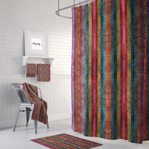 Boho Chic Batik Stripes Shower Curtain Set with Optional Bathroom Decor Accessories - Image 3