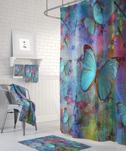 Boho Chic Dragonfly Butterfly Shower Curtain with Luxury Print