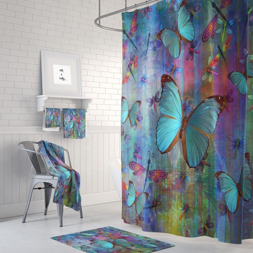 Boho Chic Dragonfly Butterfly Shower Curtain with Luxury Print