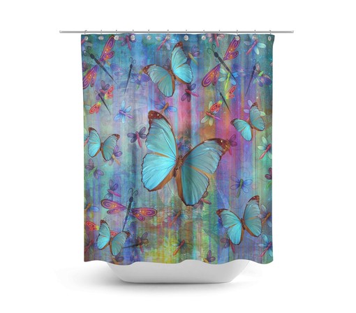 Boho Chic Dragonfly Butterfly Shower Curtain with Luxury Print - Image 2