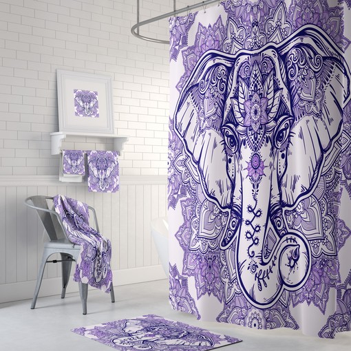 Boho Chic Elephant Kids Shower Curtain Set with Optional Towels - Image 2