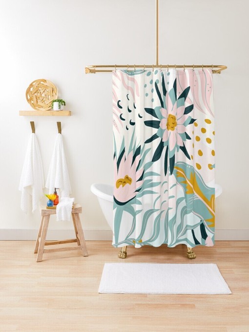 Boho Chic Floral Disney Shower Curtain - House Warming Gift with Eco-Friendly and Waterproof Material and Hooks Included - Image 2