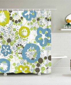 Boho Chic Green and Blue Floral Dandelion Shower Curtain for Home Bath