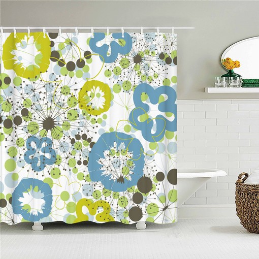 Boho Chic Green and Blue Floral Dandelion Shower Curtain for Home Bath
