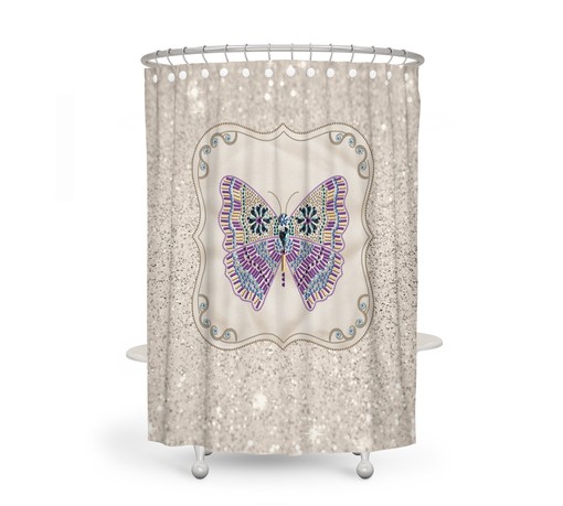 Boho Chic Shower Curtain with Gypsy Spirit Sparking Butterfly Print - Image 2