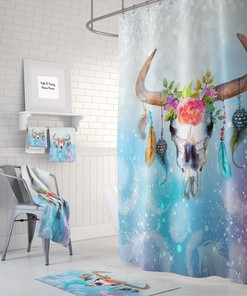 Boho Chic Shower Curtain with Vintage Bathroom Shower Curtains Bull Skull Print