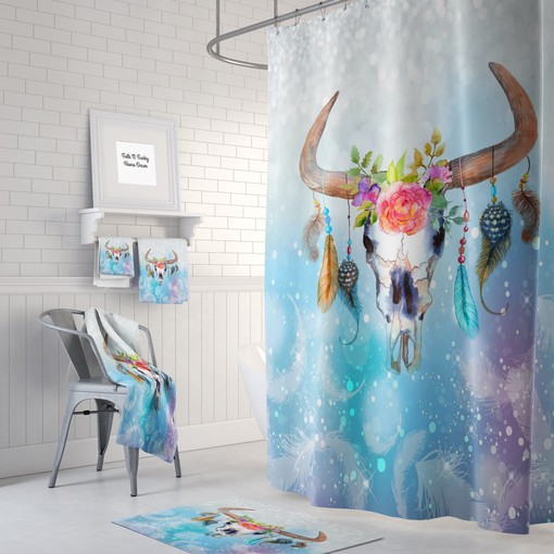 Boho Chic Shower Curtain with Vintage Bathroom Shower Curtains Bull Skull Print