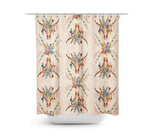 Boho Chic Southwest Bull Skull Shower Curtain with Best Print - Image 2