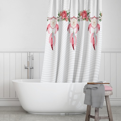 Boho Dreamcatcher Shower Curtain - Pink and Gray with Optional Towels and Bath Mat - Image 2