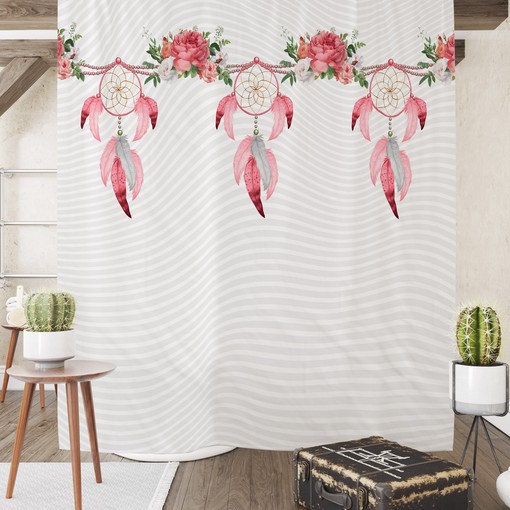 Boho Dreamcatcher Shower Curtain - Pink and Gray with Optional Towels and Bath Mat - Image 3