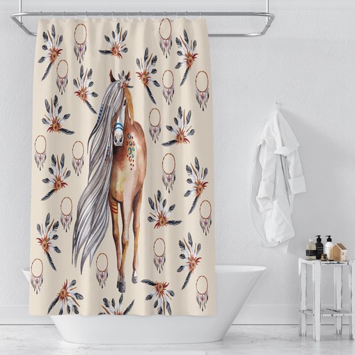Boho Dreamcatcher Travel Shower Curtain Set with Horse Print - Image 2