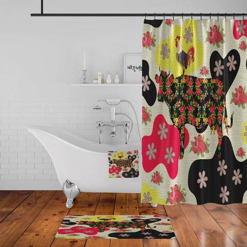 Boho Farmhouse Shower Curtain - Funky Cow and Vintage Quotes Design for Rustic Bathrooms - Image 2