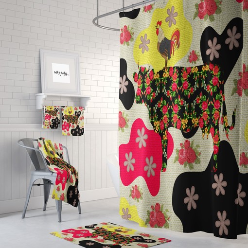 Boho Farmhouse Shower Curtain - Funky Cow and Vintage Quotes Design for Rustic Bathrooms - Image 3