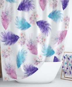 Boho Feathers and Flowers Shower Curtain Set with Optional Bath Mat
