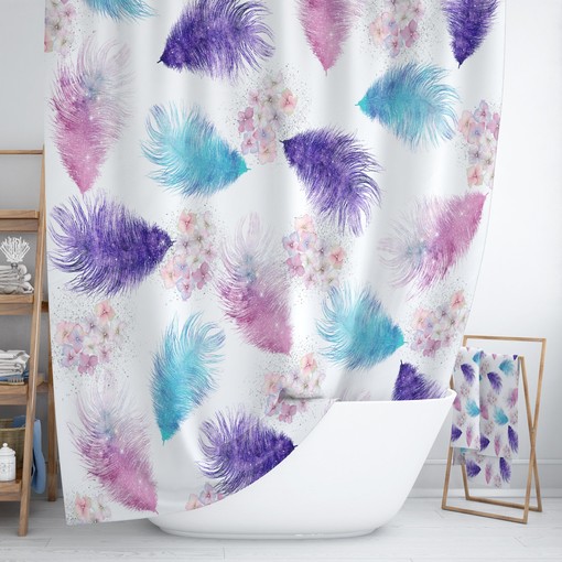 Boho Feathers and Flowers Shower Curtain Set with Optional Bath Mat