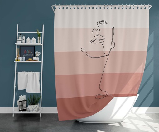 Boho Female Face Sketch Drawing Woman Beauty Shower Curtain
