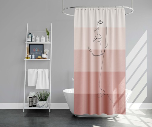 Boho Female Face Sketch Drawing Woman Beauty Shower Curtain - Image 2