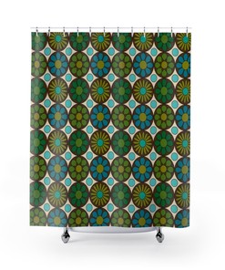 Boho Floral Shower Curtain - Retro 70's Mod Vintage Bathroom Accessory