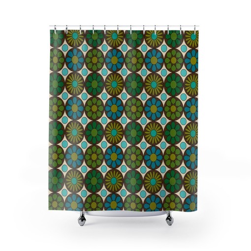 Boho Floral Shower Curtain - Retro 70's Mod Vintage Bathroom Accessory