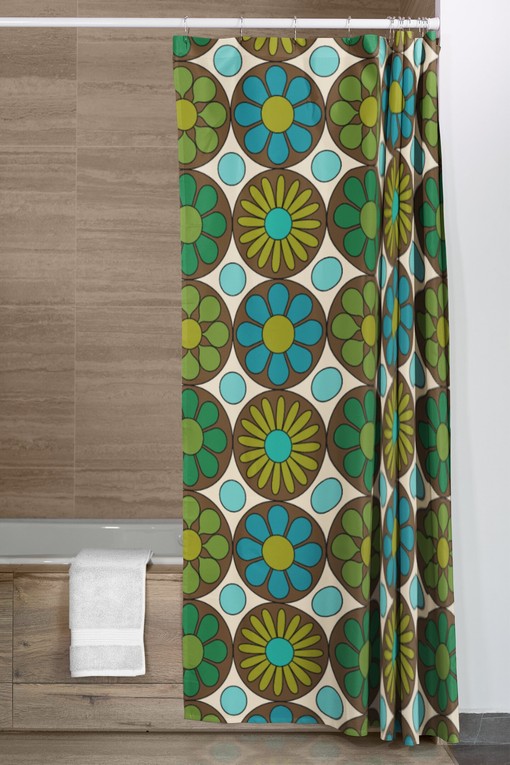 Boho Floral Shower Curtain - Retro 70's Mod Vintage Bathroom Accessory - Image 3