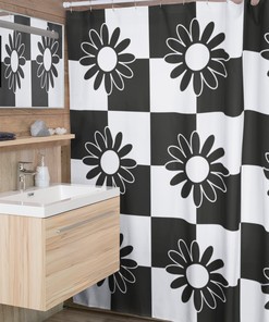 Boho Flower Shower Curtain, Vintage Groovy Tub Accessory