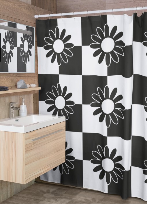 Boho Flower Shower Curtain, Vintage Groovy Tub Accessory