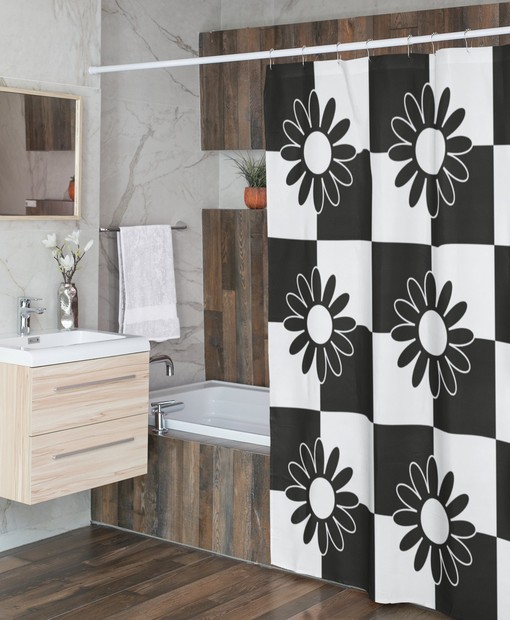 Boho Flower Shower Curtain, Vintage Groovy Tub Accessory - Image 4