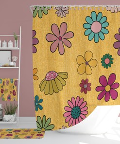 Boho Flowers Groovy Bathroom Set - Fun and Vintage Retro Shower Accessory