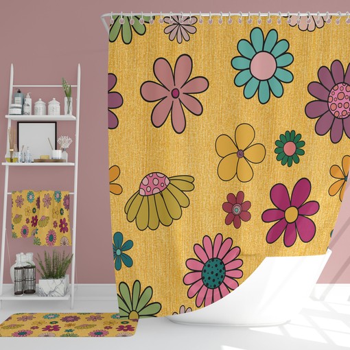 Boho Flowers Groovy Bathroom Set - Fun and Vintage Retro Shower Accessory