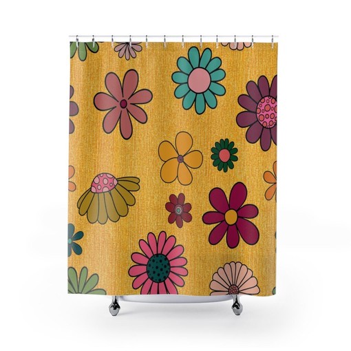 Boho Flowers Groovy Bathroom Set - Fun and Vintage Retro Shower Accessory - Image 2