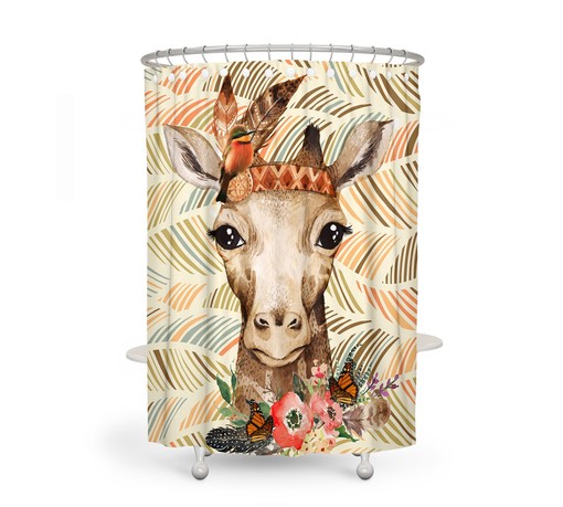 Boho Giraffe Shower Curtain Set with Kids Bathroom Print - Image 2