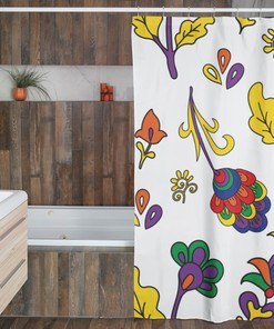 Boho Groovy Flowers Shower Curtain, Retro 70s Bathroom Accessory
