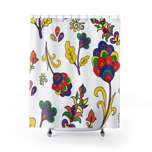 Boho Groovy Flowers Shower Curtain, Retro 70s Bathroom Accessory - Image 2