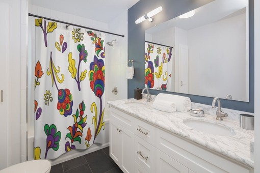 Boho Groovy Flowers Shower Curtain, Retro 70s Bathroom Accessory - Image 3