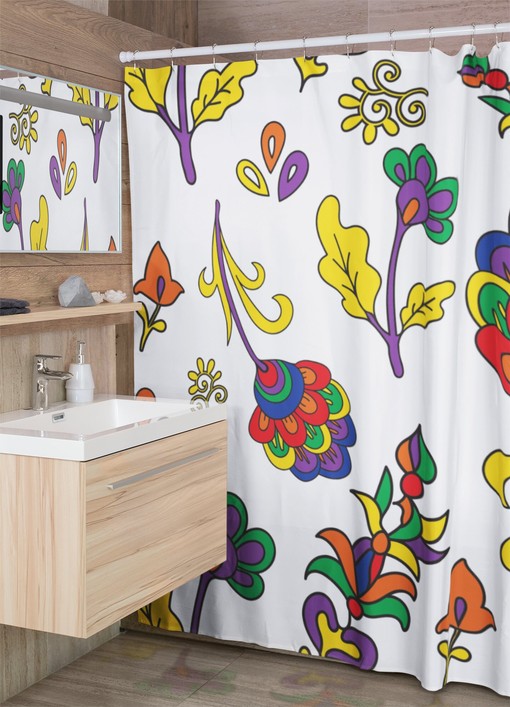 Boho Groovy Flowers Shower Curtain, Retro 70s Bathroom Accessory - Image 4