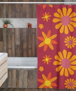 Boho Groovy Flowers Shower Curtain, Retro Bathroom Accessory with a Touch of 1970's Inspiration