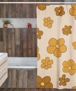 Boho Groovy Flowers Shower Curtains, Retro 70s Bathroom Accessory, Bohemian Bath Decoration