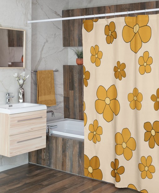Boho Groovy Flowers Shower Curtains, Retro 70s Bathroom Accessory, Bohemian Bath Decoration - Image 4